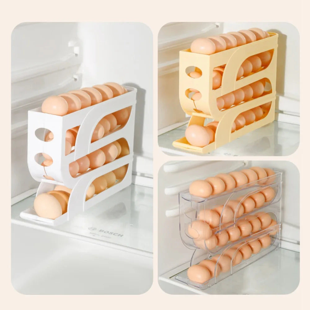 Large Capacity Automatic Egg Roller Household Four Tier Refrigerator Egg Storage Box Space Saving Kitchen Dedicated